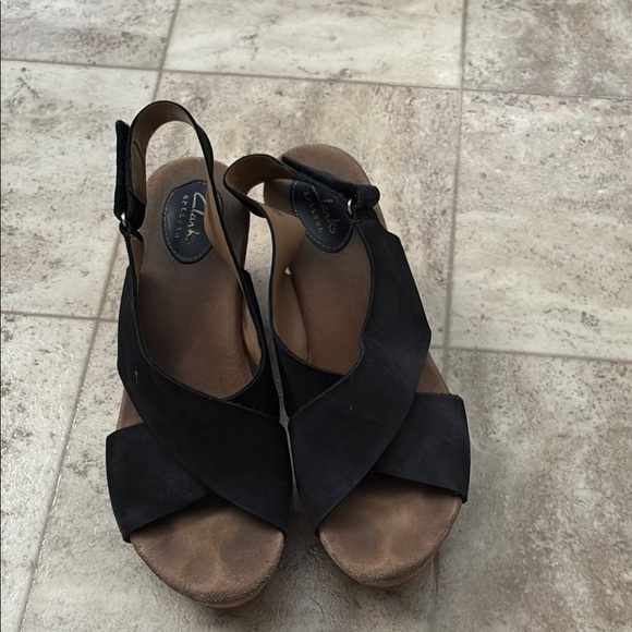 Clarks Black and Brown Wedge Sandals - Picture 3 of 14